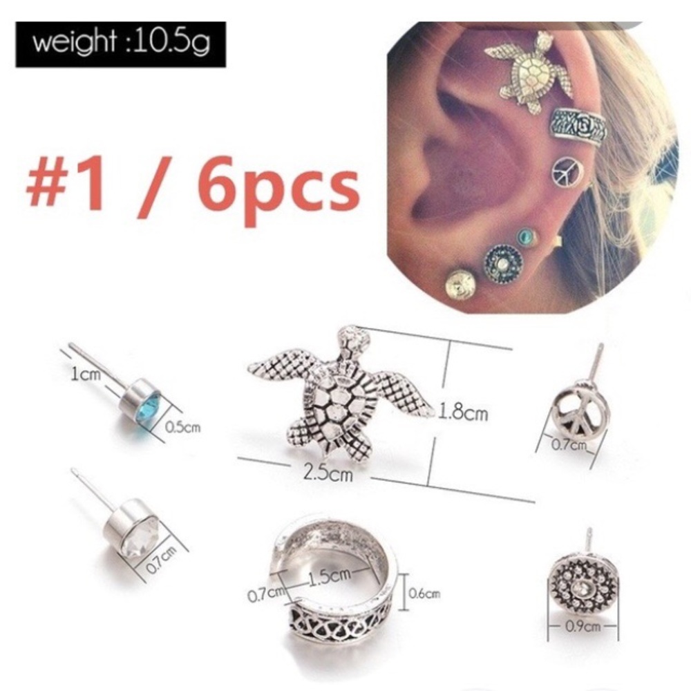 💕New! 6 piece silver ear cuffs stud earrings💕 - Picture 2 of 3